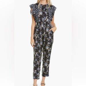 Rebecca Taylor Paisley Flutter Sleeve Silk Blend Jumpsuit